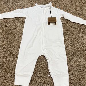 Burberry White Jumpsuit with Tan Plaid Detail